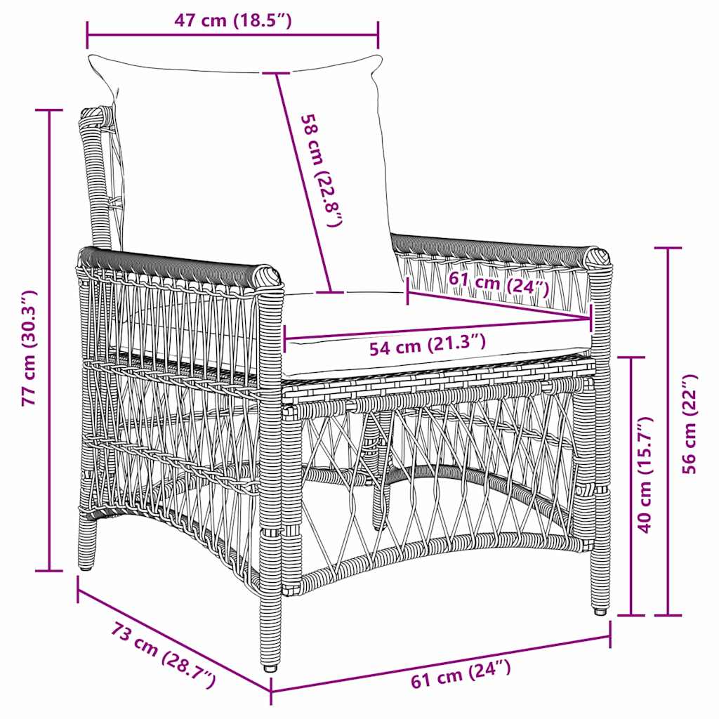 Garden Chair Brown 60 x 70 x 78cm Poly Rattan